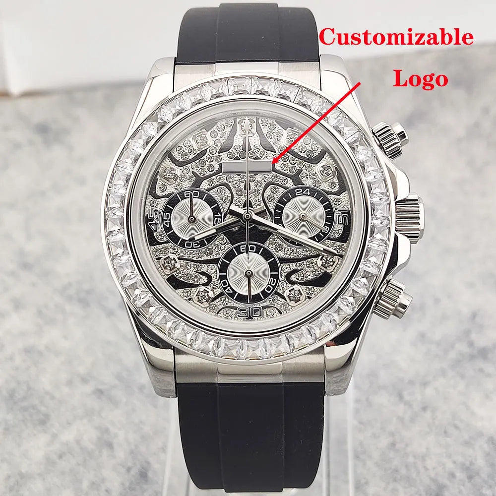 39mm men's watch VK63 movement quartz chronograph sapphire glass gemstone dial luxury business men's waterproof wristwatch