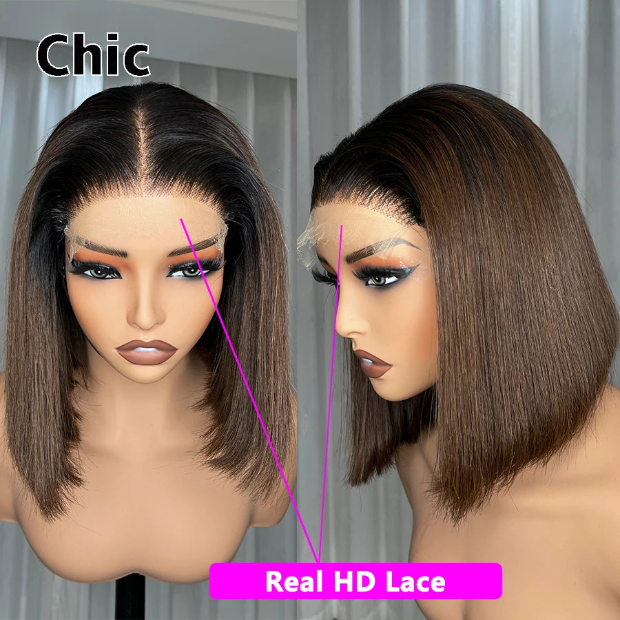 200 Grams Glueless Bob Wigs 100% Raw Human Hair Pre Plucked P1b/27 5x5 HD Lace Closure Wigs Highlight Ombre HD Lace Front Wigs
