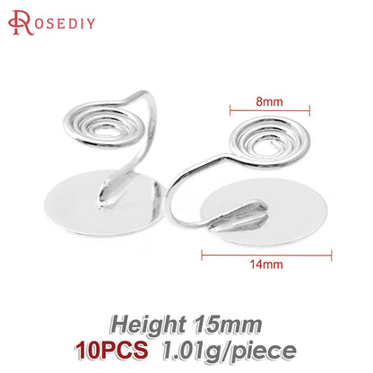 10PCS 4MM~14MM 18K Gold Color Brass with Trays Bezels Settings Earrings Clips High Quality Diy Women's Earrings Jewelry Making