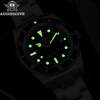 ADDIESDIVE 39mm Hot Watch For Men Display Calendar C3 Green Luminous 20Bar Waterproof Quartz Dive Watch