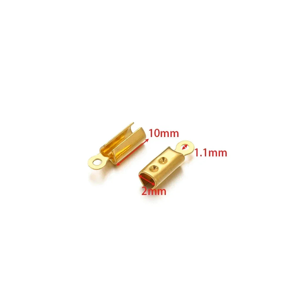 50pcs Stainless Steel High Quality Crimp End Beads Caps Leather Cord Clips for DIY Jewelry Making Necklace Connectors Supplies