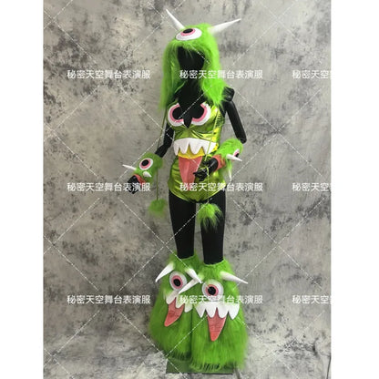 Atmosphere Nightclub Quirky NPC Costume For Women Halloween Cosplay Green Little Monster Bar Gogo Performance Costume For Women