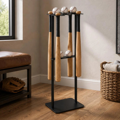 Metal Baseball Display Rack Mobile Baseball Club Storage Rack Floor Club Holder Free Standing Compact Design for Home Gym
