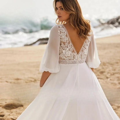 Wedding Dresses Plus Size Customized Sleeve Bride Gown with Lace