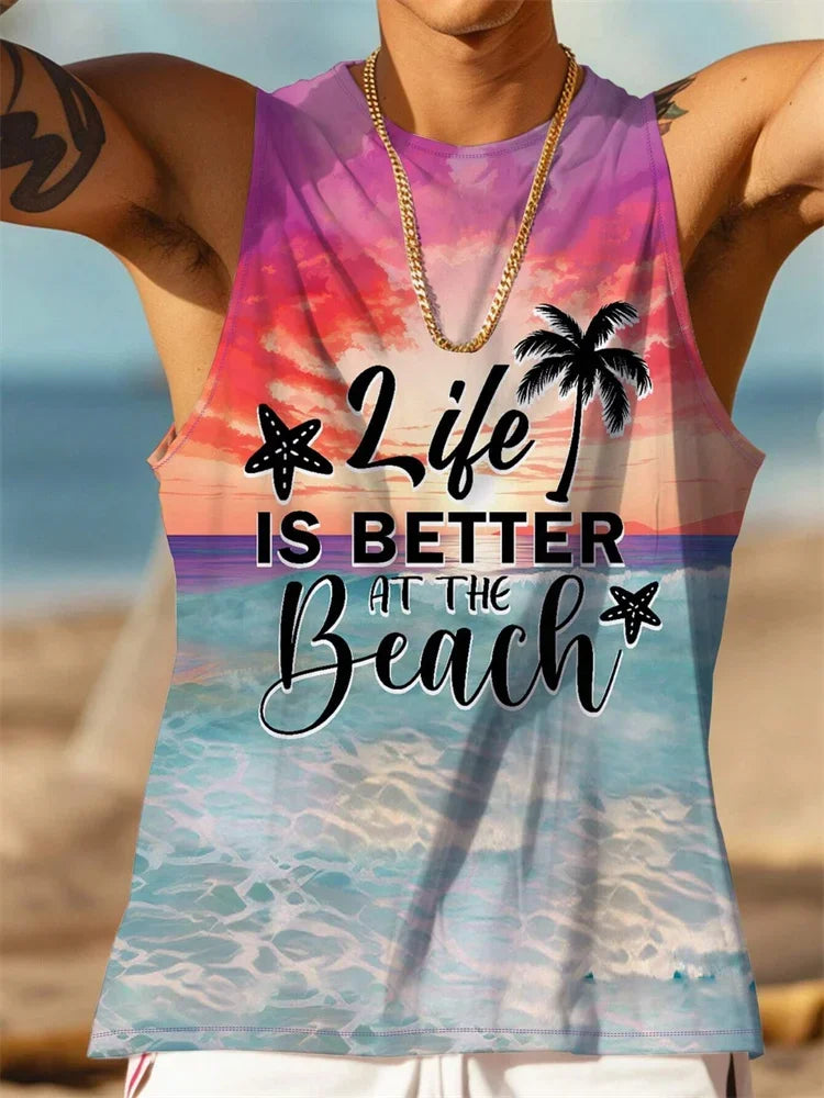 2026 Summer Hawaii Beach Tank Top for Men, Quick Dry Silky Sleeveless Shirt, Fashion Body Shaping Casual Men's Vest