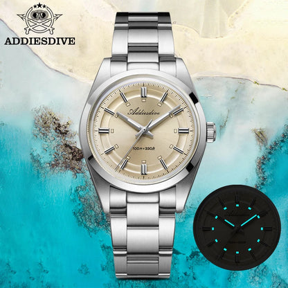 ADDIESDIVE Luxury Men Quartz Watch 36mm Super Luminous Bubble Mirror Glass Waterproof Watches For Man Stainless Steel Watch Male