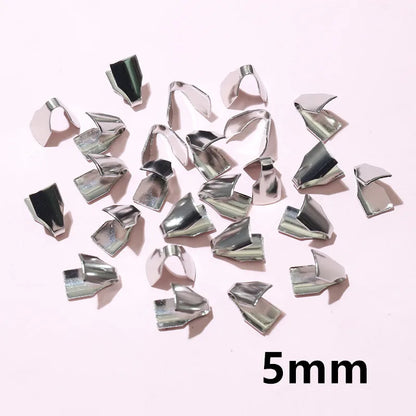 100pcs Stainless Steel 2-7mm Flat Cords Crimp End Beads Caps Clip Tip Fold for DIY Snake Chain Necklace Jewelry Making Findings