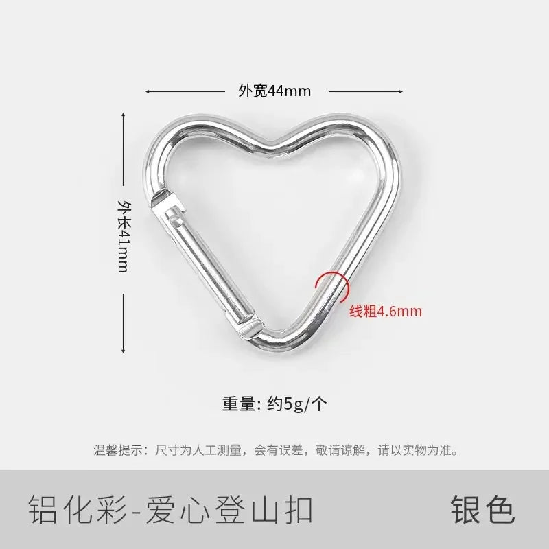 5pcs Aluminum Alloy Colorful Heart Spring Clasps  Carabiner Keychain Clips Hook Dog Chain Diy Jewelry Buckle Connector Supplies