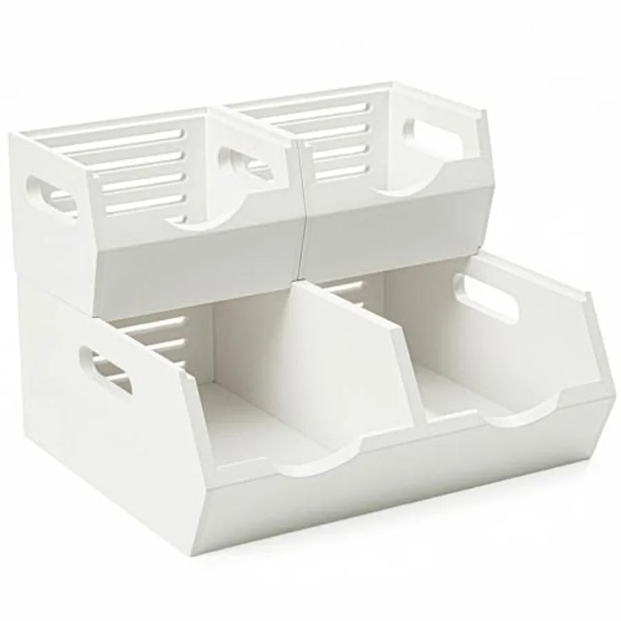 Stackable Solid Wood Storage Bins for Kitchen Pantry and Countertop, Ventilated Potato and Onion Basket Organizer with Handles,