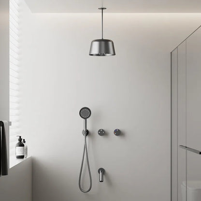 MYN Hidden Wall-Mounted Thermostatic Rain Spray Shower Set with Slide Bar All Copper Construction for Household Bathroom