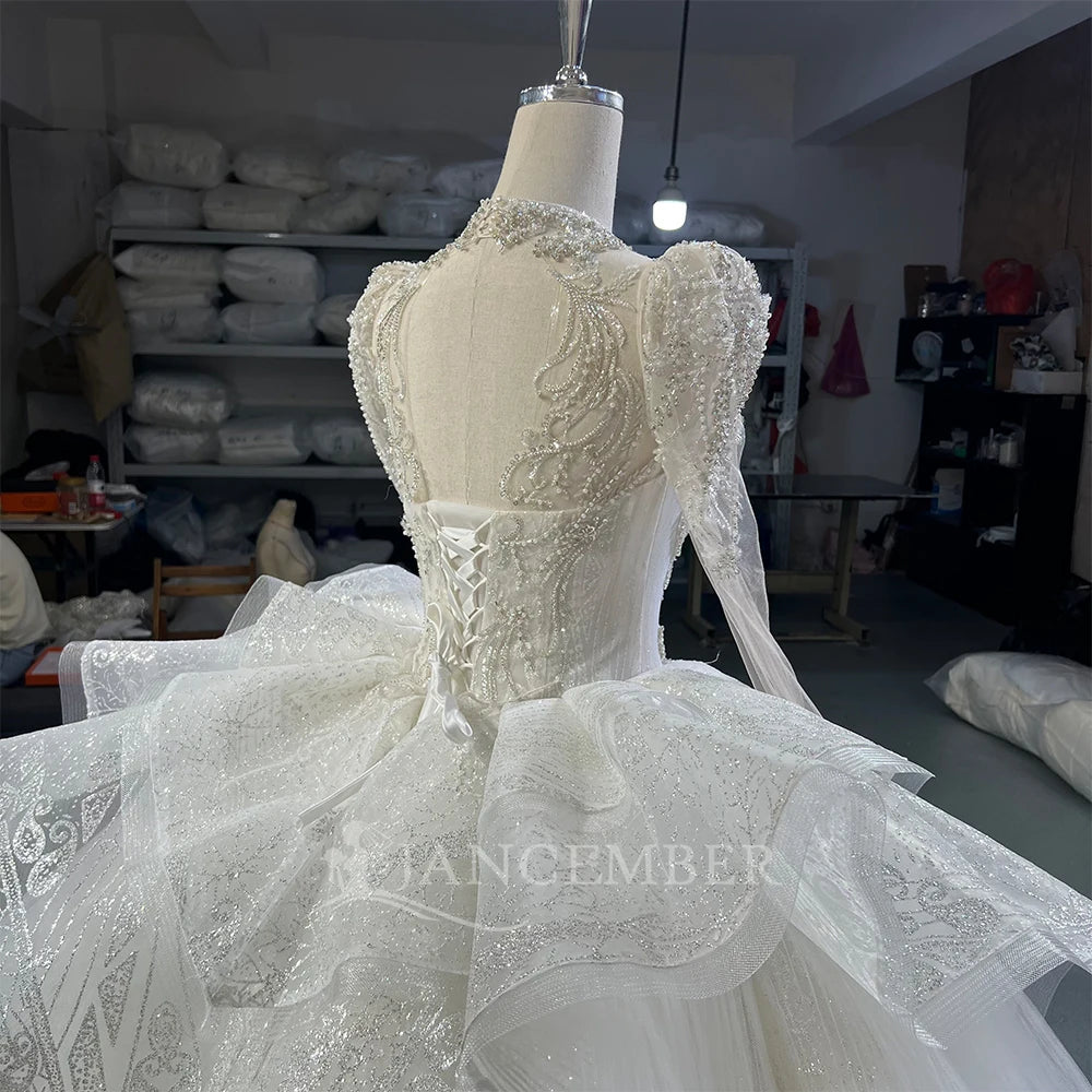 High Neck Chic Wedding Dress Corset Women High Quality Ball Gown Customized Romantic Long Sleeves Long Bride Wear robe de mariée