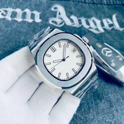 Customized Logo/Name Premium Luxury Men Automatic Mechanical Watches Special Bezel Shape Luminous Dial Stainless Steel Strap