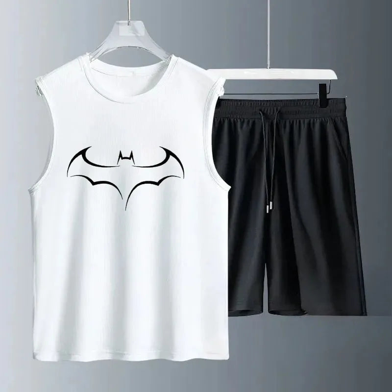 Summer sleeveless basketball jersey, casual wear, breathable short-sleeved two-piece sports shirt + running shorts