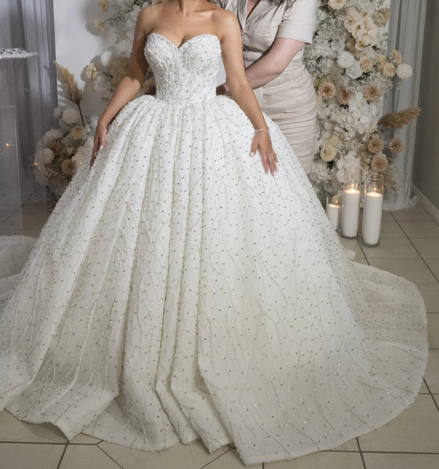 Luxury Lace Bead Sequins Women's Wedding Dress Sexy Sweetheart Off The Shoulder Church Bridal Gown Vestido De Noiva Customized
