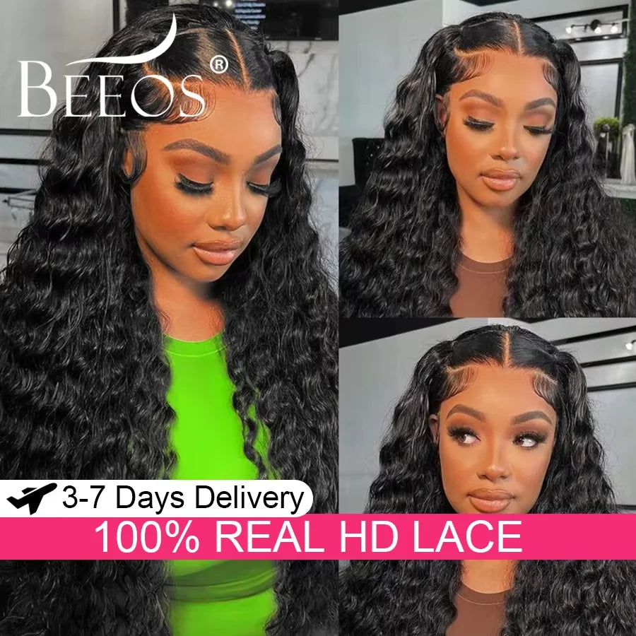 #1 Jet Black 13x6 HD Lace Frontal Human Hair Wigs Deep Wave Wigs Ultra Fitted Brazilian Virgin Hair Middle Part Bleached Knots