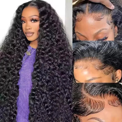 300 Density Curly 13x4 13x6 HD Lace Human Hair Wigs Pre Plucked Deep Wave Lace Frontal Wig 100% Human Hair Curly Wigs For Women