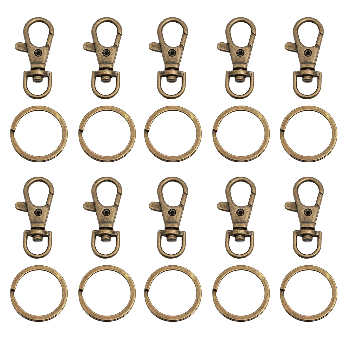 10Sets Alloy Swivel Lobster Clasp Hooks With Split Key Ring Snap Hooks For DIY Keychain Bag Hang Doll Jewelry Making Accessories