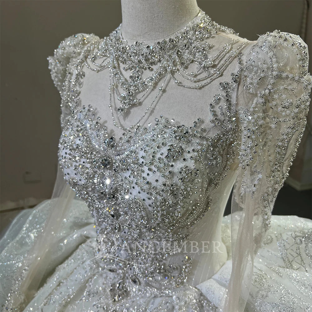 High Neck Chic Wedding Dress Corset Women High Quality Ball Gown Customized Romantic Long Sleeves Long Bride Wear robe de mariée