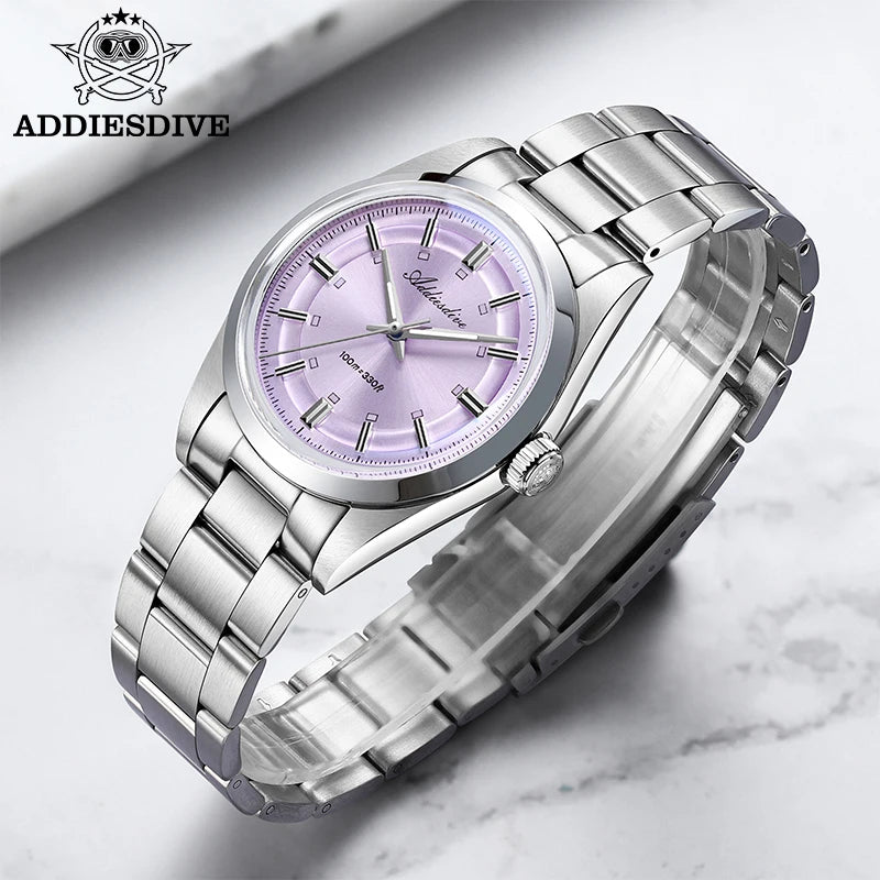 ADDIESDIVE Luxury Men Quartz Watch 36mm Super Luminous Bubble Mirror Glass Waterproof Watches For Man Stainless Steel Watch Male