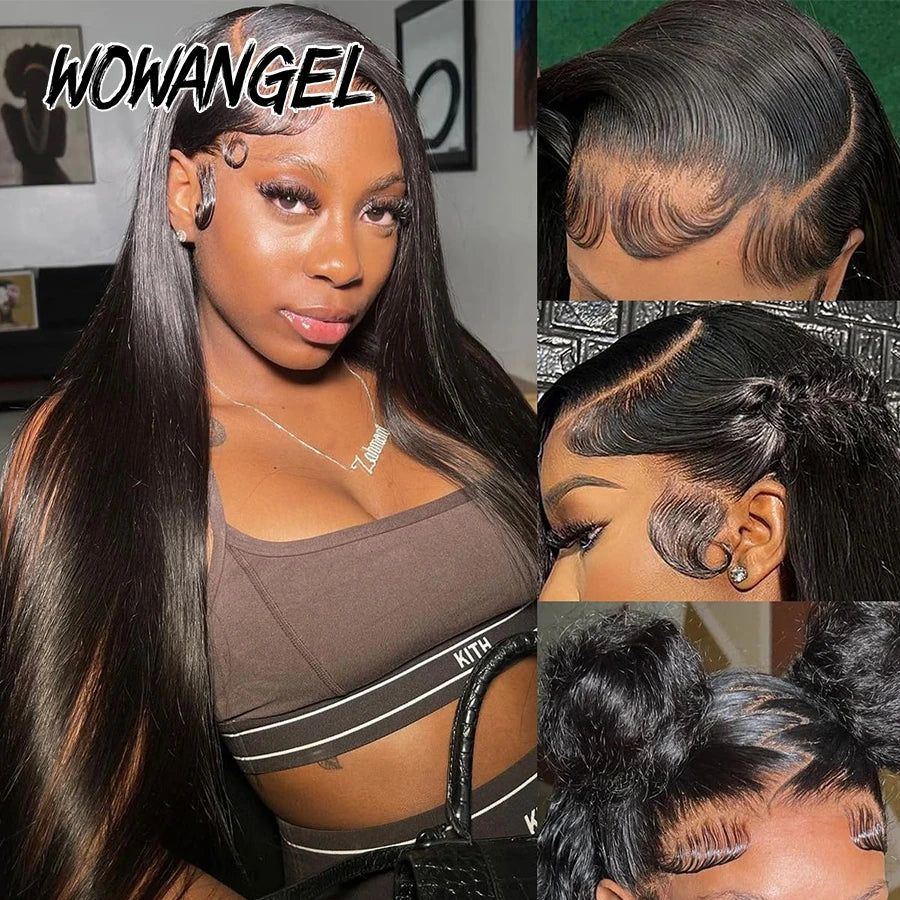 WOWANGEL Straight Lace Front Wigs 100% Human Hair 13X6 HD Lace Full Frontal Wig Pre Plucked Brazilian Human Hair Wigs For Women