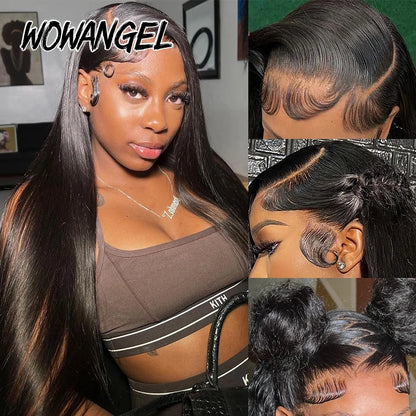 WOWANGEL Straight Lace Front Wigs 100% Human Hair 13X6 HD Lace Full Frontal Wig Pre Plucked Brazilian Human Hair Wigs For Women