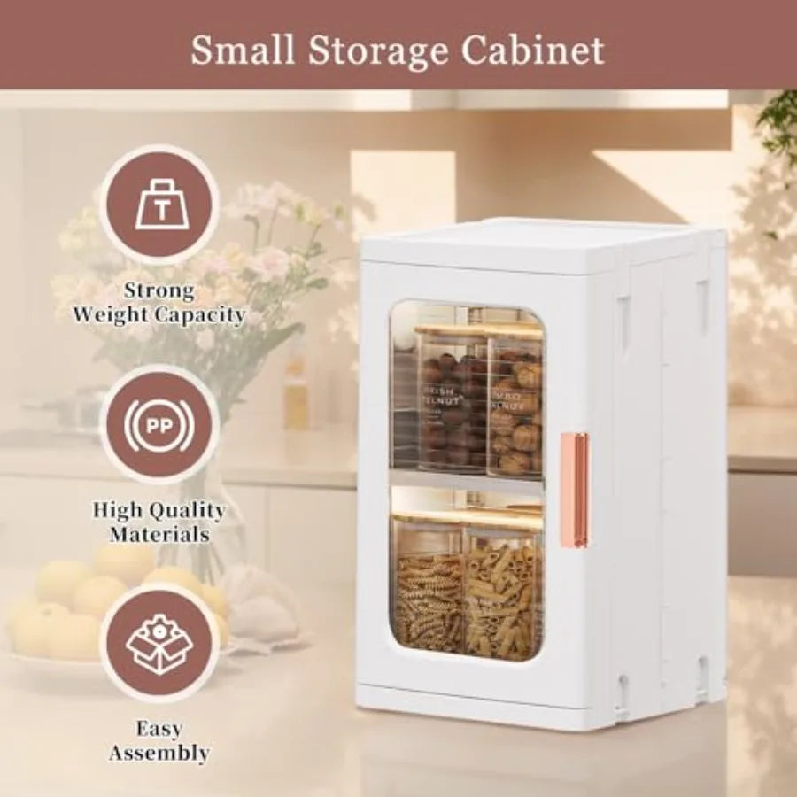 Mini Storage Cabinet with Doors and Shelves Countertop Cabinet Bathroom Storage Kitchen Cabinet with Adjustable Shelf Cabinet O