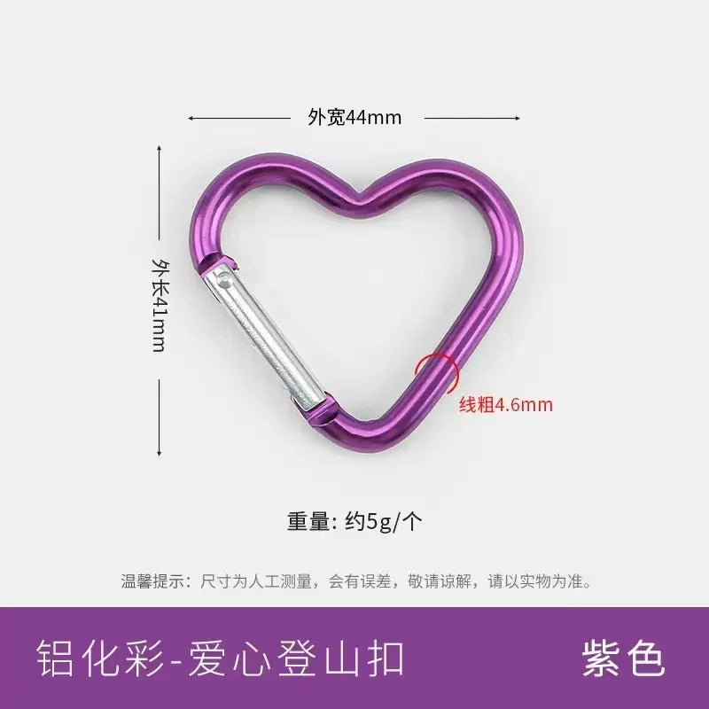 5pcs Aluminum Alloy Colorful Heart Spring Clasps  Carabiner Keychain Clips Hook Dog Chain Diy Jewelry Buckle Connector Supplies