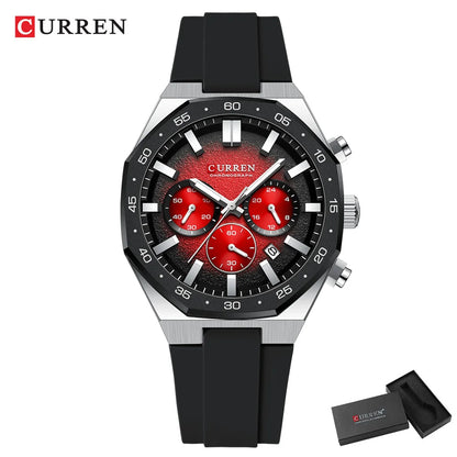 CURREN Fashion Casual Men Sports Watch Chronograph Silicone Belt Auto Date Dial Quartz Wristwatch Male Reloj Relogio Masculino