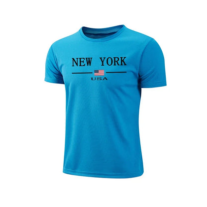 Mens T-shirt Printing Casual Exercise Tops Outdoor Jogging Marathon Clothing Summer Quick-Drying Mesh Tees Cycling Sportswear