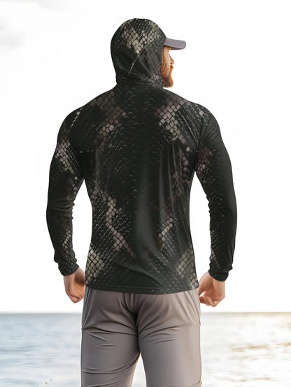 Men's Fishing Hooded Long-Sleeved Camouflage Sunscreen Breathable Anti-UV Lightweight Sweat-Resistant Fishing Shirt