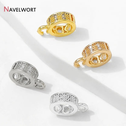 14K Gold Plated Inlaid Zircon Round Pendant Pinch Bail, Pendant Bail Connector For Necklace Making Accessories,Jewelry Materials