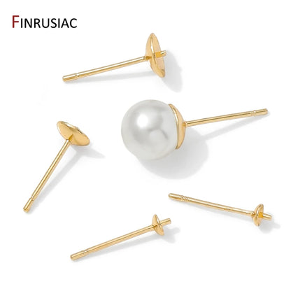 14K Gold Plated Brass Earring Stud Base Blank Post Ear Studs Tray Earplug For Pearl DIY Earring Making Accessories