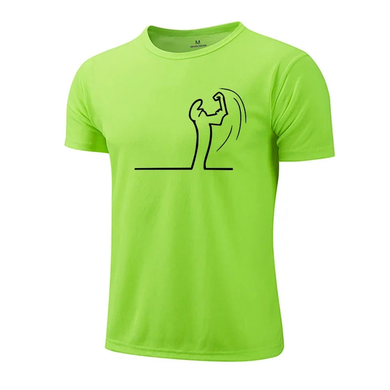 Mens T-shirt Print Casual Fitness Exercise Tops Outdoor Jogging Marathon Clothing Summer Quick-Dry Mesh Tees Cycling Sportswear