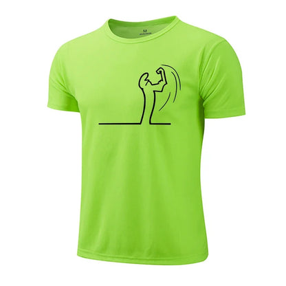 Mens T-shirt Print Casual Fitness Exercise Tops Outdoor Jogging Marathon Clothing Summer Quick-Dry Mesh Tees Cycling Sportswear