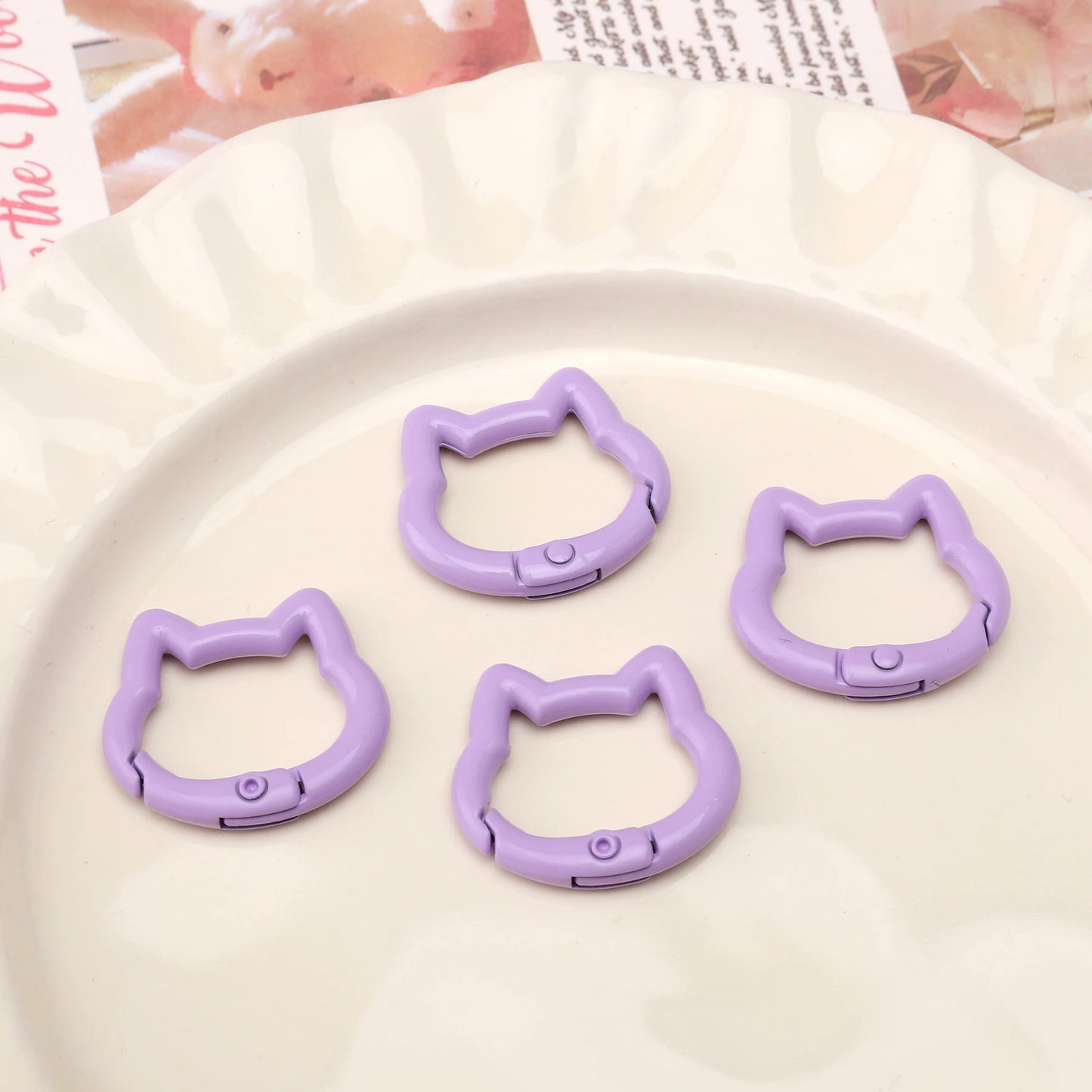 1pc/bag Alloy Spring Clasps Colorful Cute Cat Shape Spring Ring Carabiner Clips For DIY Keyring Lanyard Keychain Making Findings