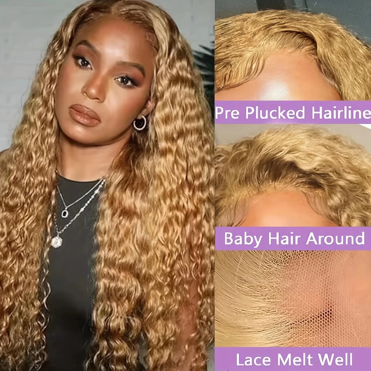 SoGreat 27 Honey Blonde Wig Human Hair 13x6 Curly Wigs Deep Wave Lace Front Wig 13x4 Water Wave Human Hair Wig Colored Brazilian