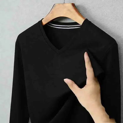 All-season Men's Light Gray V-neck Long Sleeve Knitwear Comfortable Casual Pullover for All Occasions