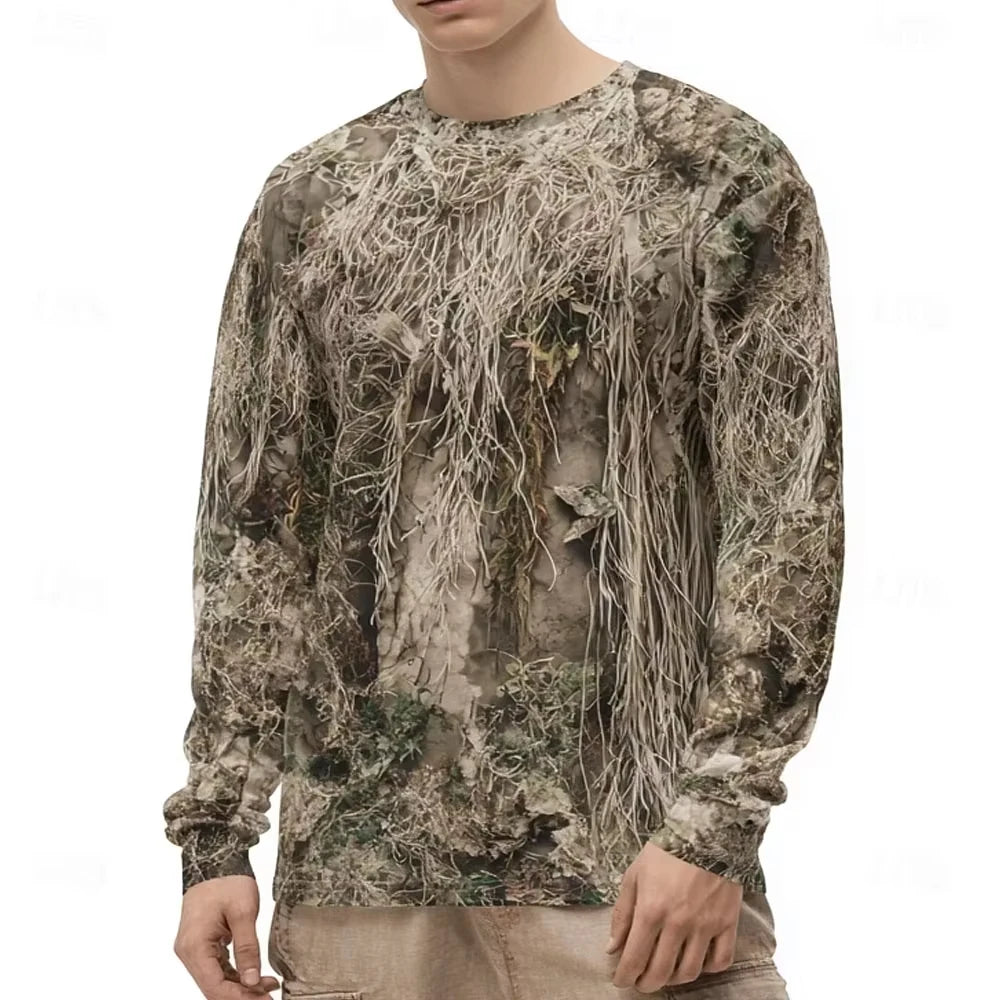 Men's Camo Animal Print Long Sleeve,3D Graphic Crew Neck Shirt, Outdoor Street Style, Spring Summer Casual Tops,For Men Hunting