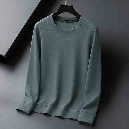 2026 New Arrival Men's Basic Solid Crew Neck Sweater Breathable Long Sleeve Knit Pullover