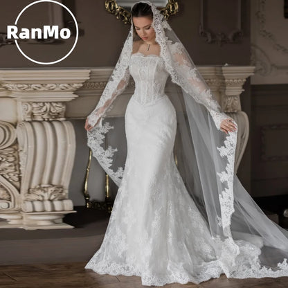 Ranmo New Exquisite Mermaid Wedding Dress Square Collar Sequined Lace Bridal Gown 2026 Floor-Length Customized Vestidos De Novia