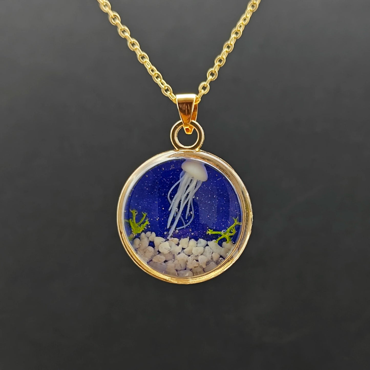 Jellyfish Stereoscopic Seabed Undersea Seaweed Starry Gold Color Pendant Chain Long Necklace Women Boho Fashion Jewelry Handmade
