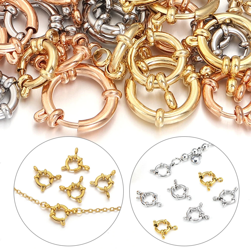 2pcs 316 Stainless Steel Sailor Clasps Round Spring Clasps Hooks For DIY Jewelry Making Bracelet Necklace End Clasps Connectors
