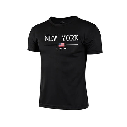 Mens T-shirt Printing Casual Exercise Tops Outdoor Jogging Marathon Clothing Summer Quick-Drying Mesh Tees Cycling Sportswear