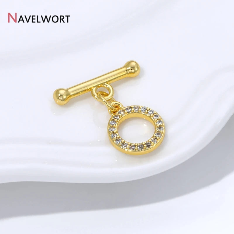 18K Gold Plated Brass Inlaid Zircon OT Clasps Connectors Toggle Clasps,for DIY Jewelry Making Necklaces Bracelets Accessories