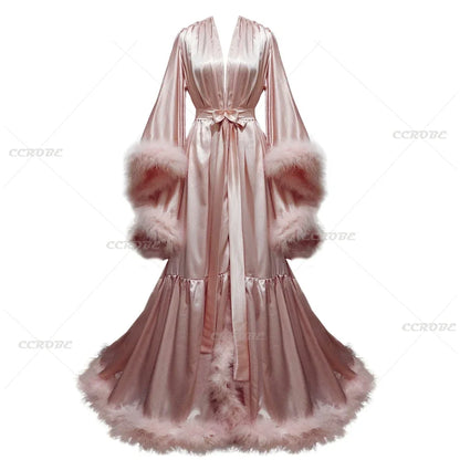 Flare Sleeves Bridal  Nightgown Silk Long Wedding Scarf Dress Gown