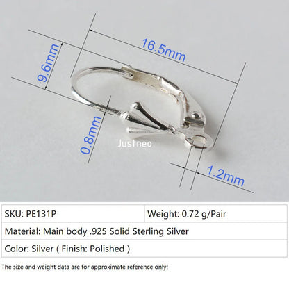 Solid 925 Sterling Silver Hinged French Leverback Eearwire Hook Findings , snap hook for Earring Jewelry DIY