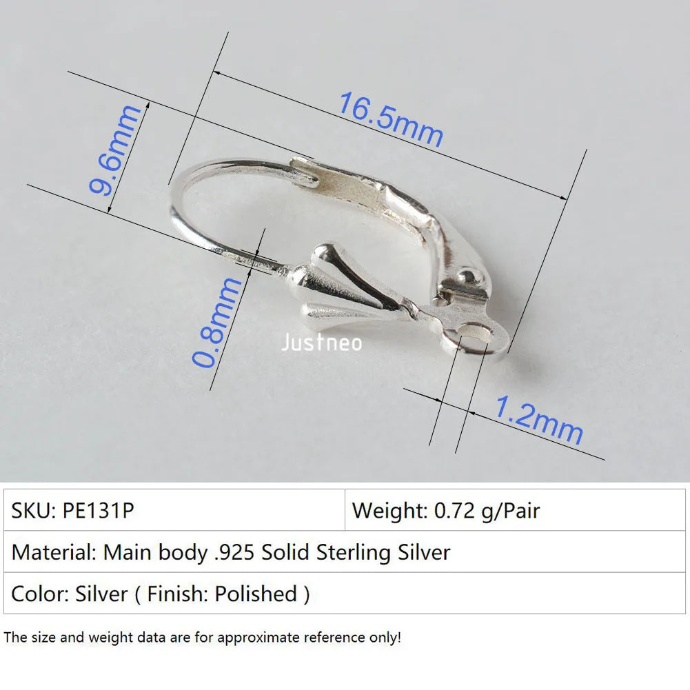 Solid 925 Sterling Silver Hinged French Leverback Eearwire Hook Findings , snap hook for Earring Jewelry DIY
