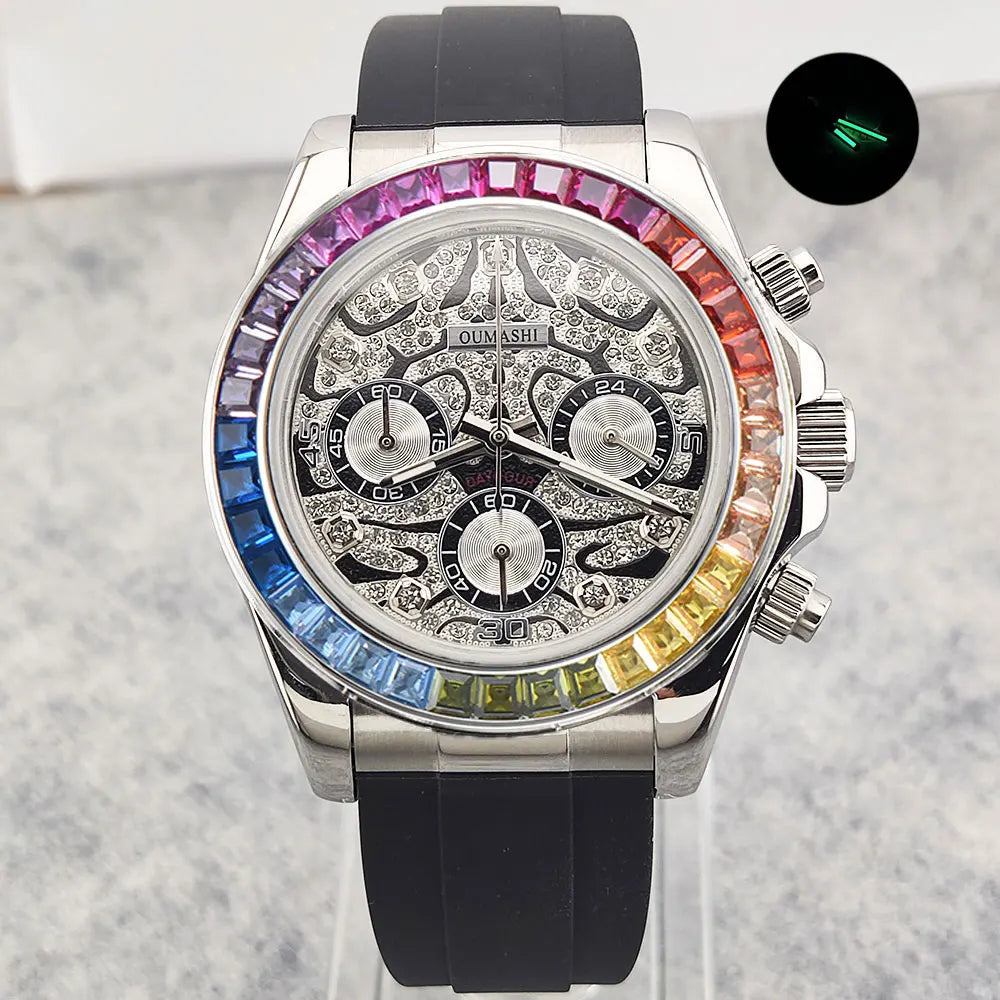 39mm men's watch VK63 movement quartz chronograph sapphire glass gemstone dial luxury business men's waterproof wristwatch