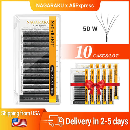 NAGARAKU Ship From the United States 10 Cases 5D W Shape Eyelashes Fast Free Delivery in 2-5 days by USPS Express