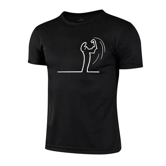Mens T-shirt Print Casual Fitness Exercise Tops Outdoor Jogging Marathon Clothing Summer Quick-Dry Mesh Tees Cycling Sportswear
